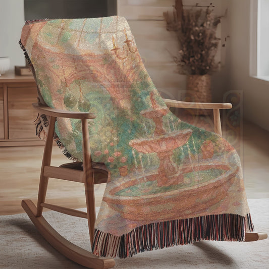 Sunlit Rose Garden Fairycore Woven Blanket – Enchanted Courtyard Throw