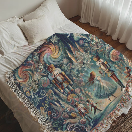 Sugar Plum Dreams Nutcracker Ballet Woven Blanket – Winter Holiday Magic Throw