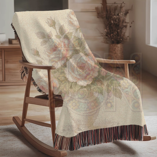 Rose Vase Whisper Soft Pastel Fairycore Floral Woven Blanket – Cozy Romantic Throw