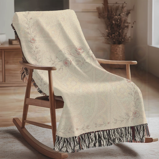 Whispering Roses Fairycore Woven Blanket – Soft Vintage Floral Throw