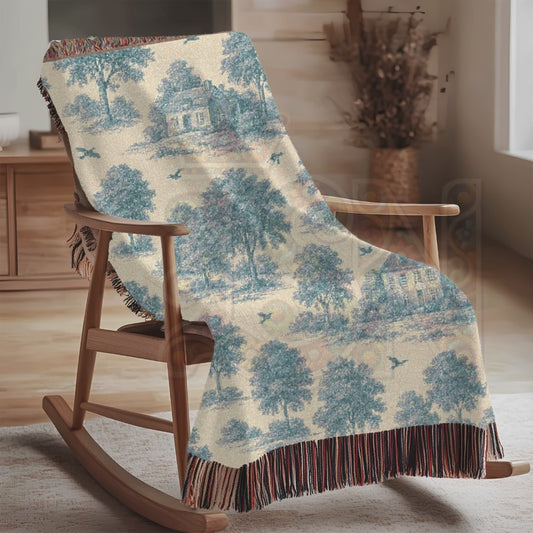 French Country Woven Blanket – Village Scene Serene Throw, Cozy Gift Home Decor