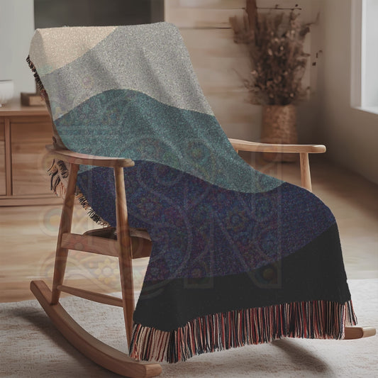 Layered Serenity Minimalist Hills Woven Blanket, Earth Tone Cozy Throw, Modern Nature-Inspired Home Decor Gift