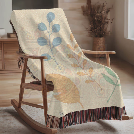Botanical Leaves Pastel Woven Throw Blanket, Soft Nature-Inspired Home Accent, Gift for Garden Lovers