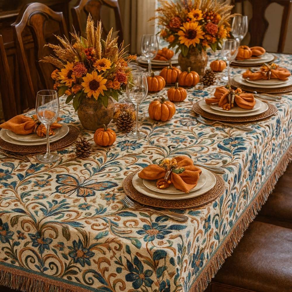 Garden Whispers Blue Butterfly Folk Art Woven Blanket – Serene Nature-Inspired Throw with Elegant Butterflies & Floral Motifs