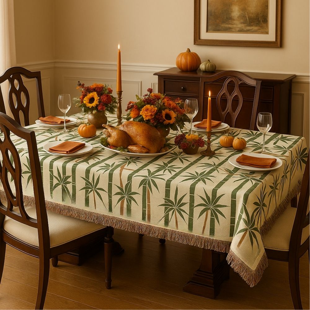 Whispers of Bamboo – Minimalist Woven Throw Blanket with Bamboo Design