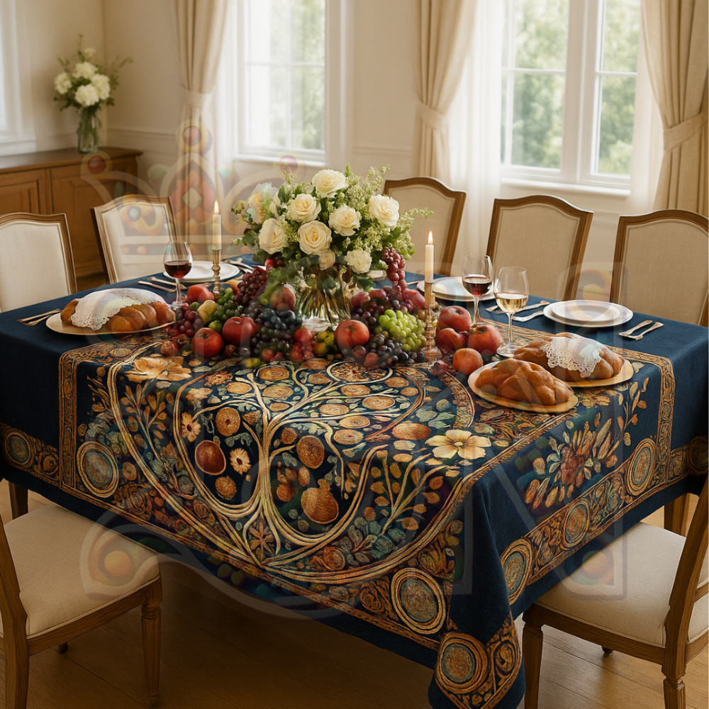 Tree of Life Botanical & Fruit Medallion Woven Blanket – Symbolic Nature Throw, Peaceful Home Decor Gift